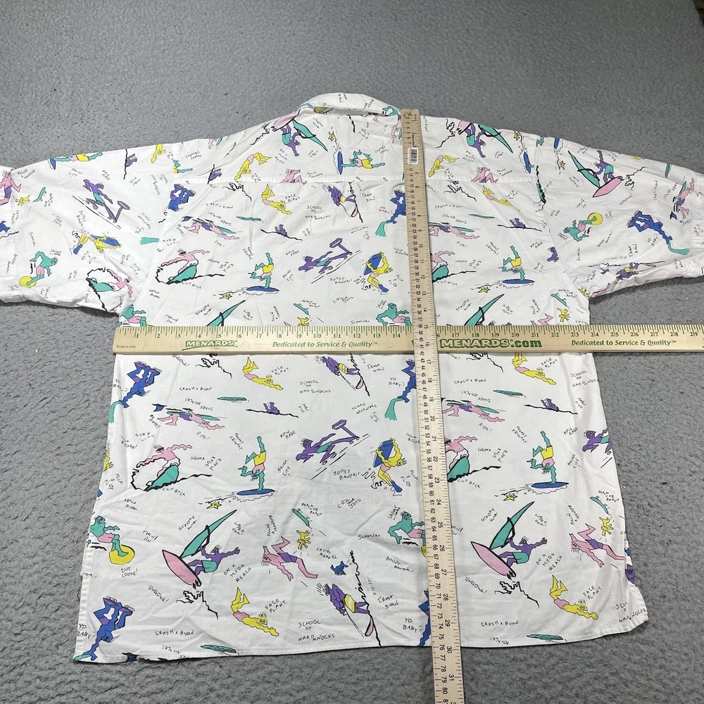 Vintage HEET Shirt Mens L White Surf Graphic Short Sleeve Button Up Hong Kong - Picture 5 of 8